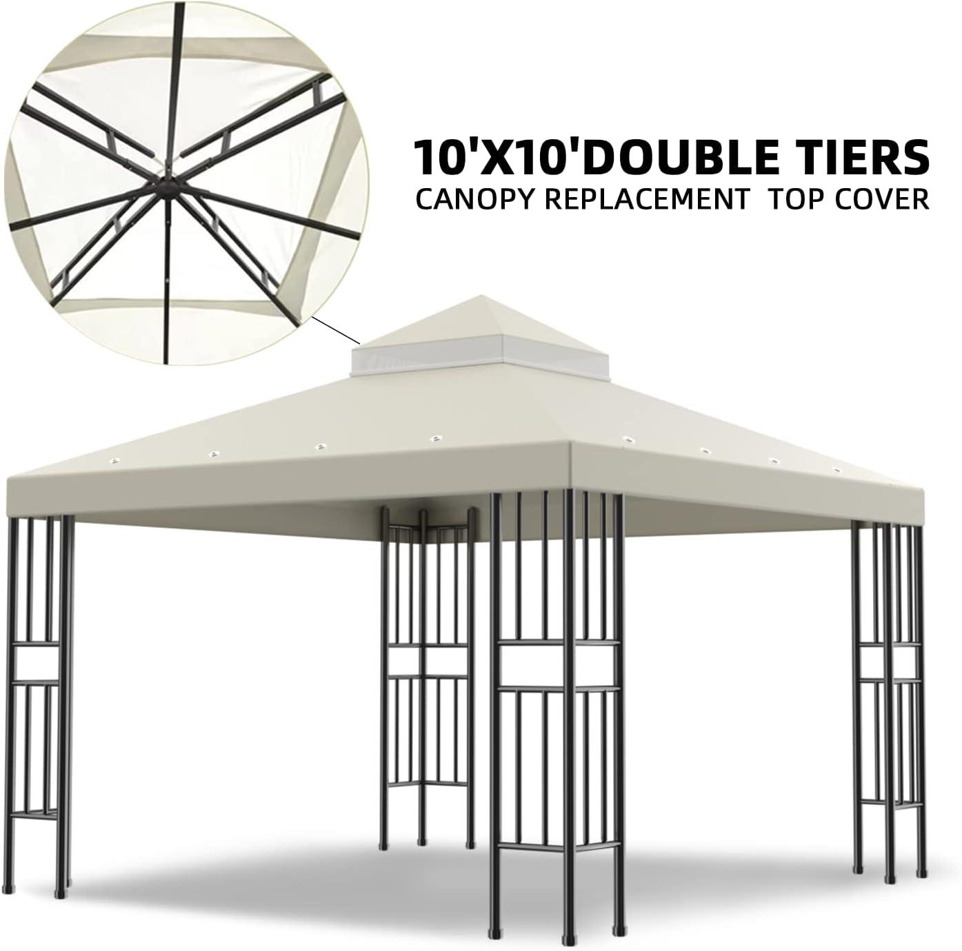 Beige Double Tiered 10x10 FT Gazebo Replacement Canopy Cover