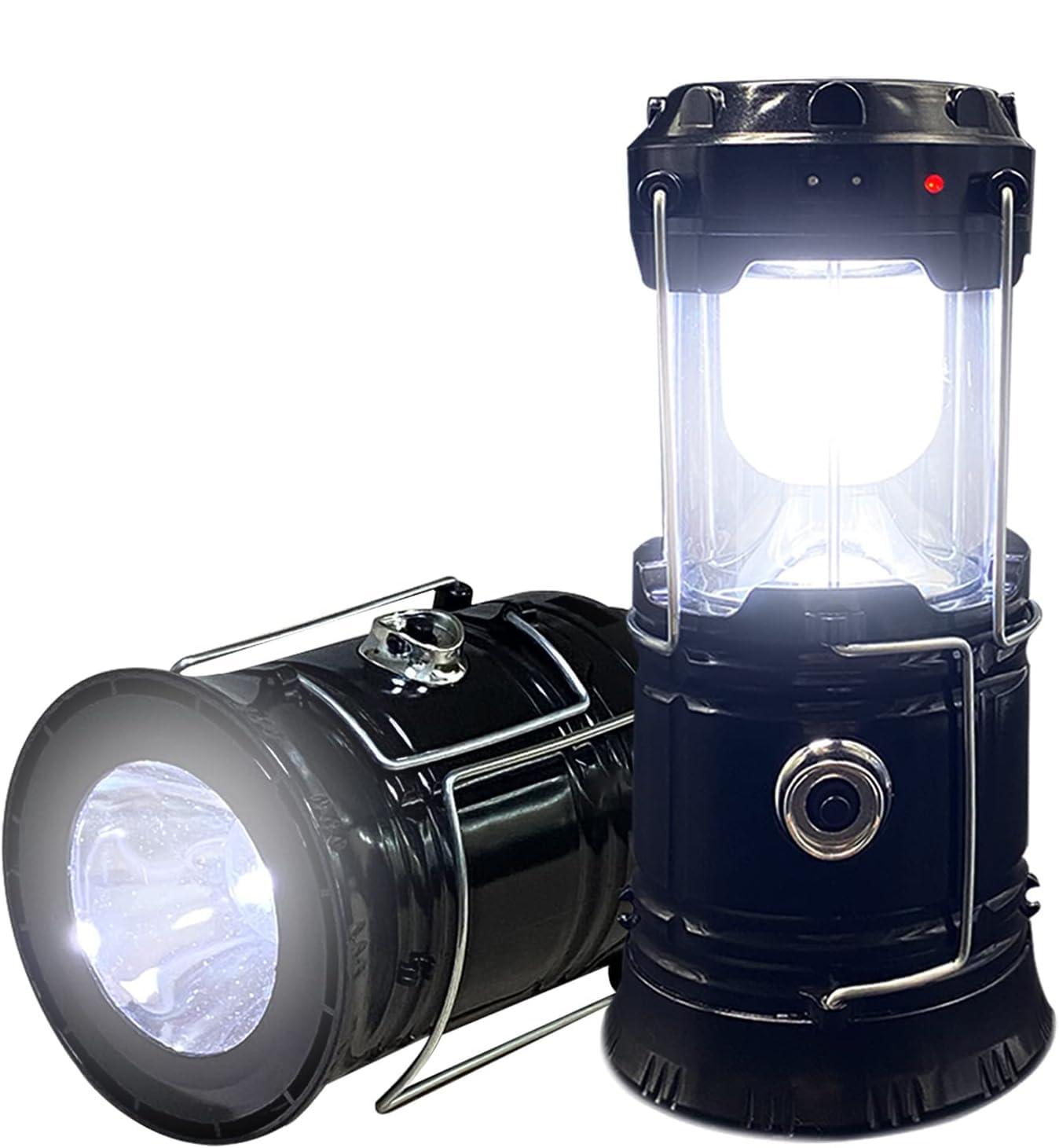 Maison Products 2-Pack Collapsible Camping Lantern Solar USB Rechargeable Portable Lightweight Waterproof LED Flashlight Survival Kits