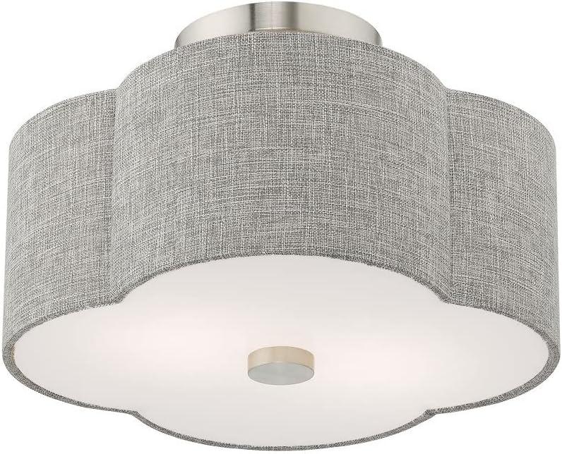 Kalmar Clover-Shaped Gray Drum Shade Ceiling Mount in Brushed Nickel