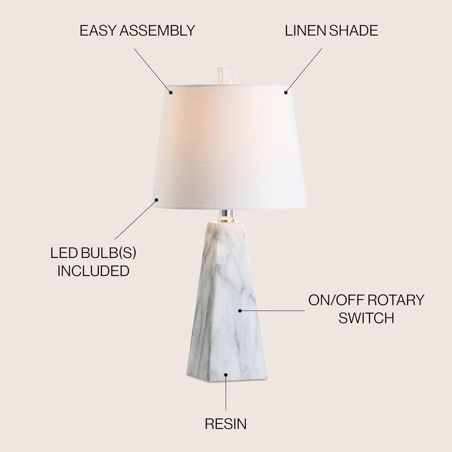 Owen 20.5" Resin LED Table Lamp, White Marble Finish by JONATHAN Y