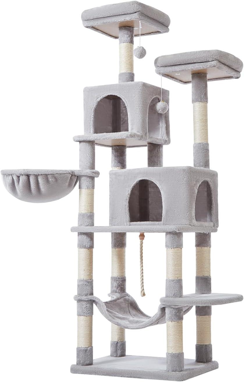 Feandrea 56.3'' Light Gray Multi-Level Cat Tree with Hammock