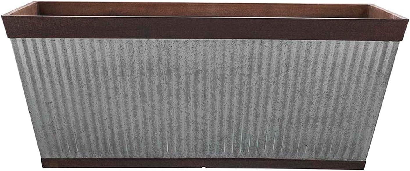Southern Patio 24 Inch Westlake Outdoor Deck Rail Textured Resin Garden Flower Herb Planter w/ UV Protectors, Rustic Galvanized (2 Pack)