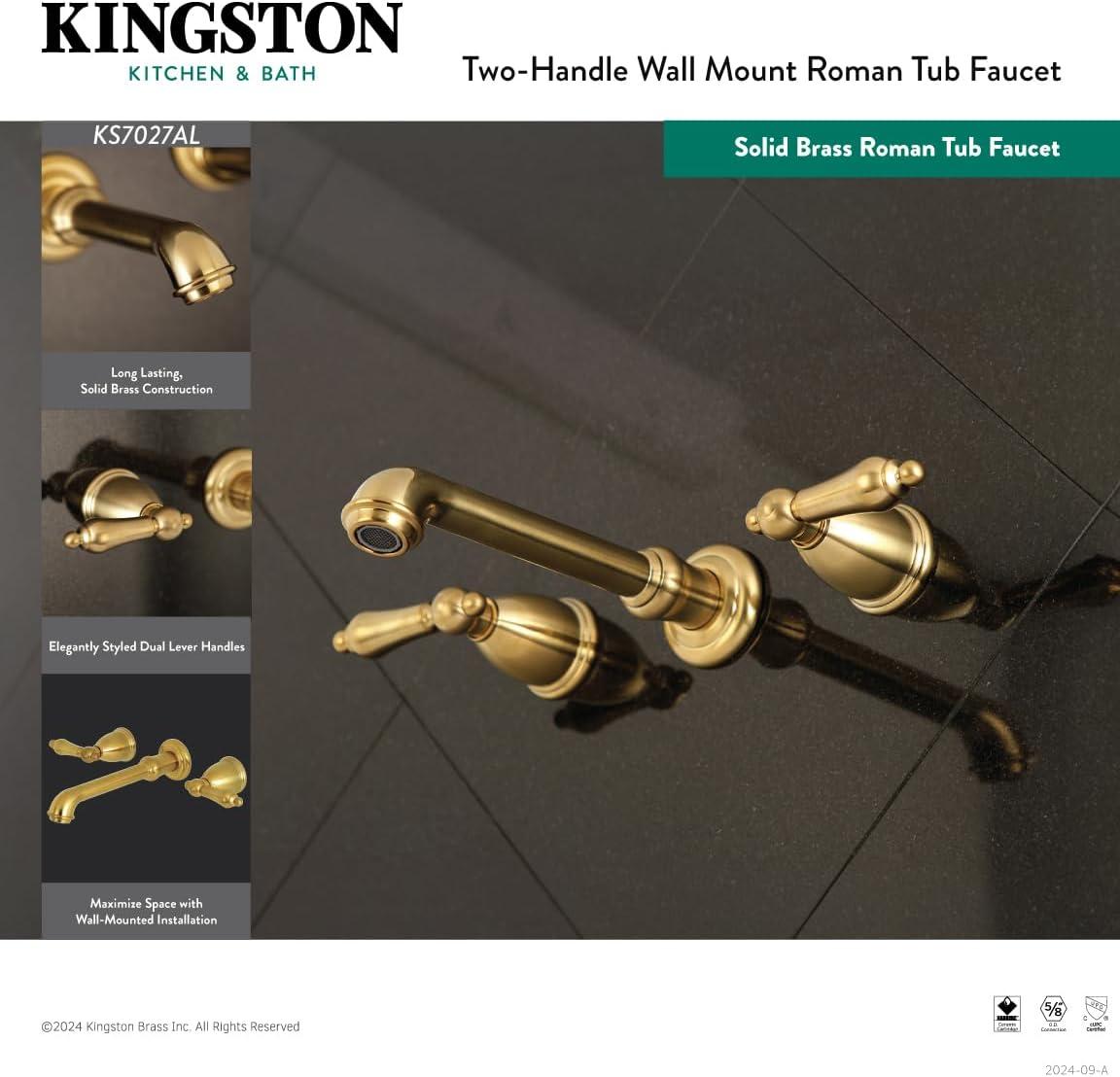 Kingston Brass English Country Two-Handle 3-Hole Wall Mount Roman Tub Faucet