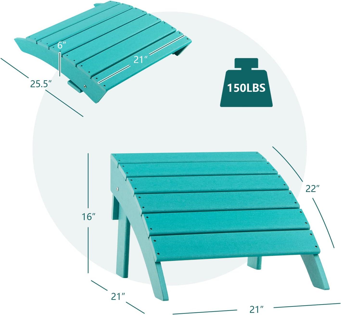 Turquoise HDPE Folding Adirondack Outdoor Footrest