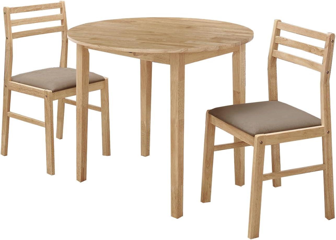 Natural Beige Round Drop-Leaf Dining Table Set with Two Chairs