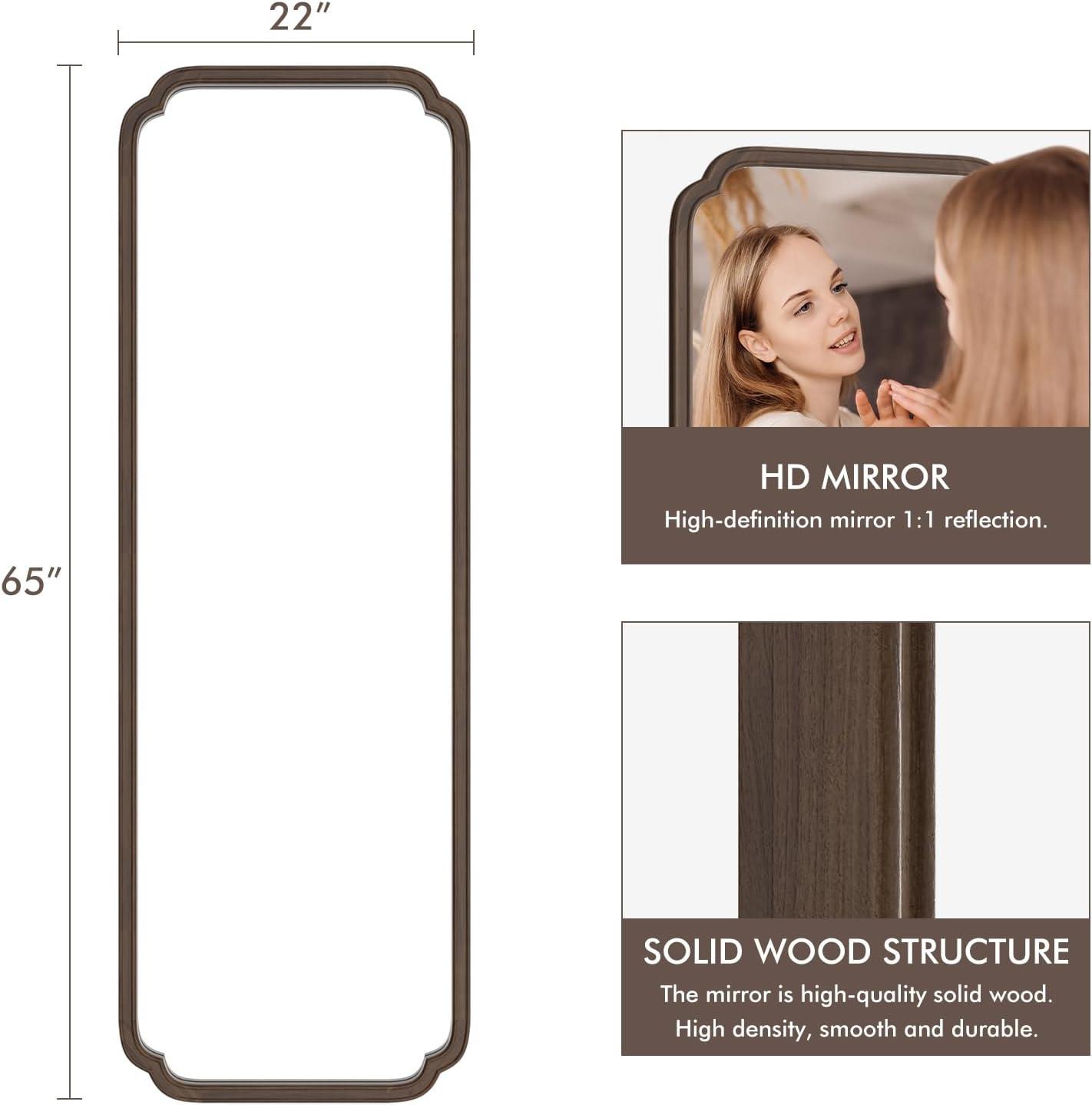 Walnut Full Length Rectangular Mirror with Intricate Wooden Frame