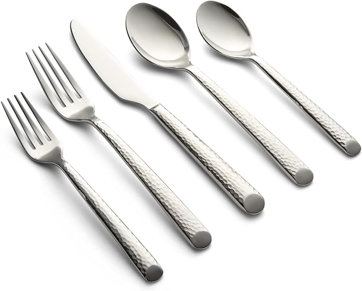 Elsa Hammered Stainless Steel 20-Piece Flatware Set