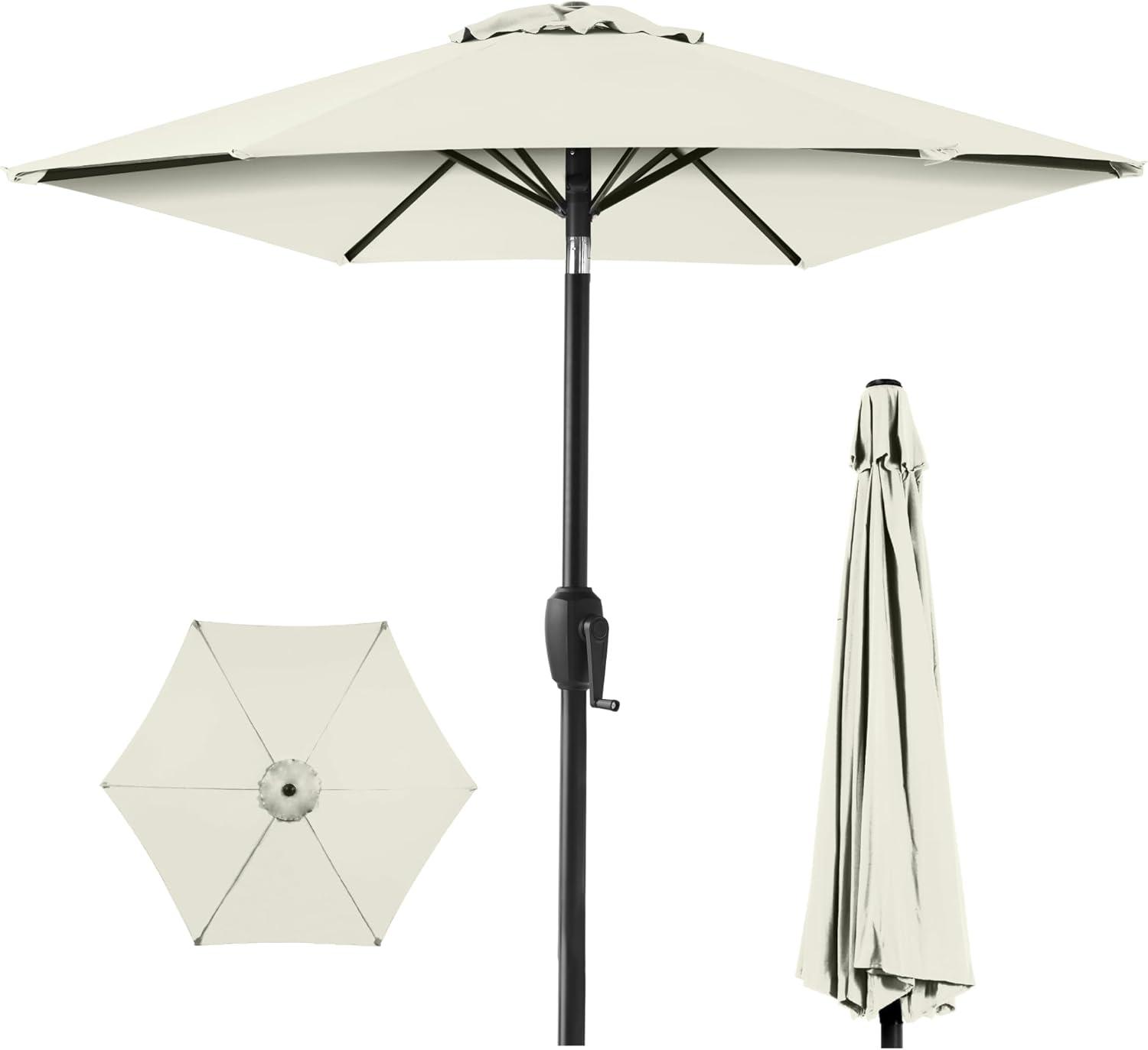 Best Choice Products 7.5ft Heavy-Duty Outdoor Market Patio Umbrella w/ Push Button Tilt, Easy Crank - Ivory