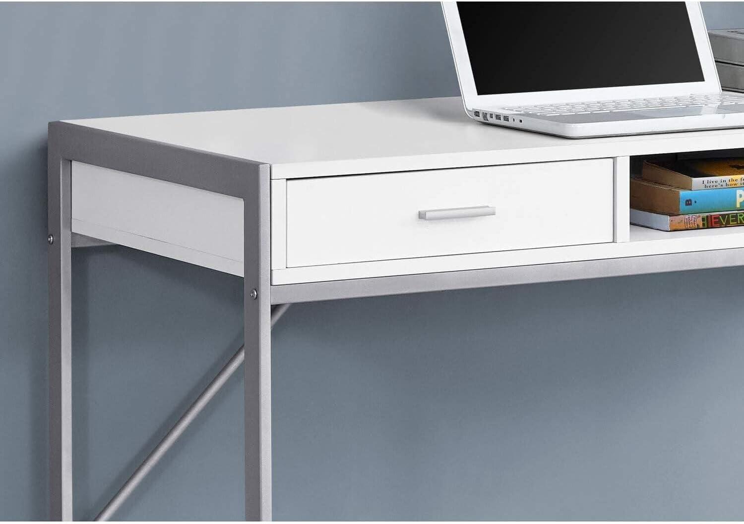 Contemporary 48" White & Silver Home Office Desk with Drawers