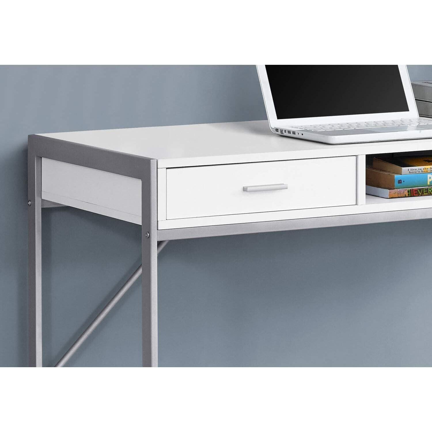 Monarch Specialties Computer Desk Home Office Laptop Storage Drawers 48InchL Work Metal Laminate White Grey Contemporary Modern
