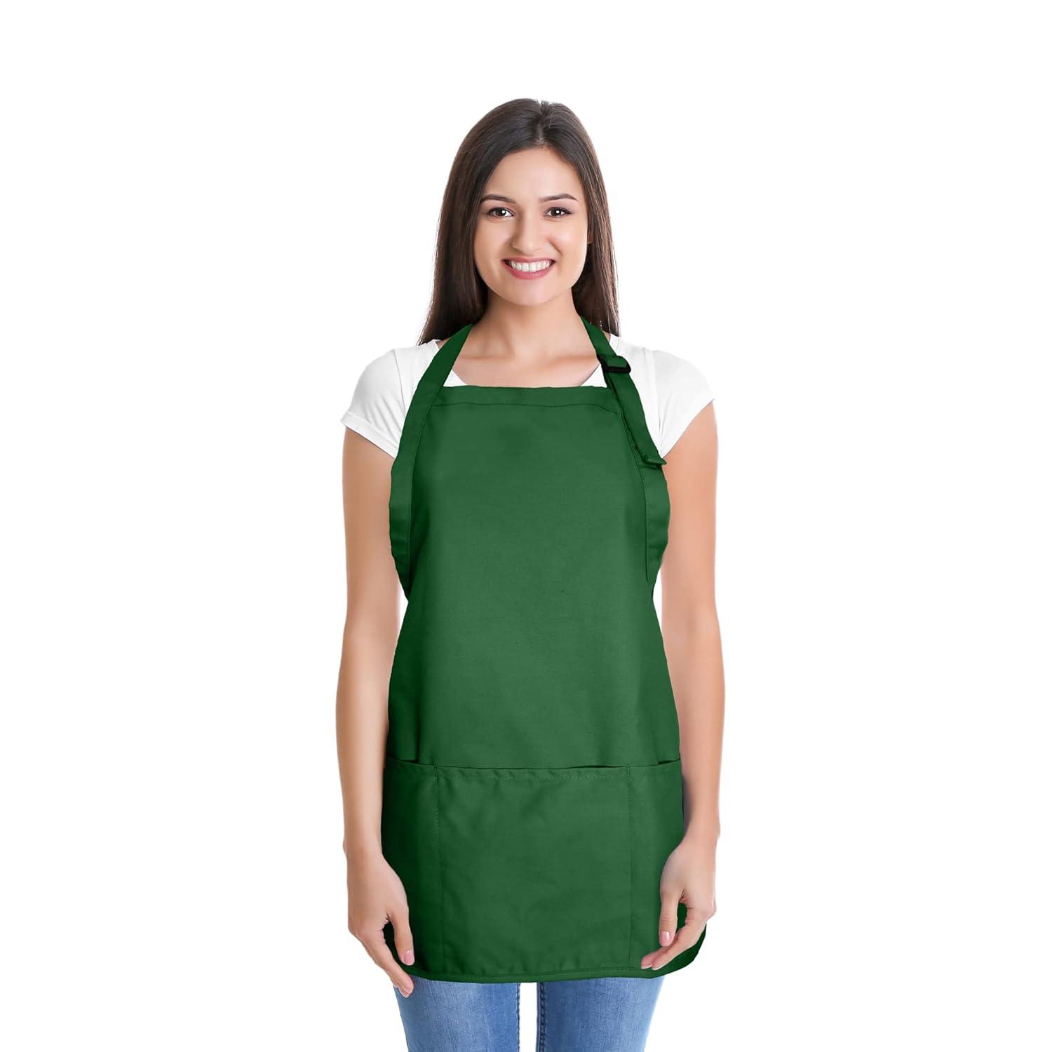 Dalix Waist Aprons Commercial Restaurant Home Bib Spun Poly Cotton Kitchen (3 Pockets) in Dark Green