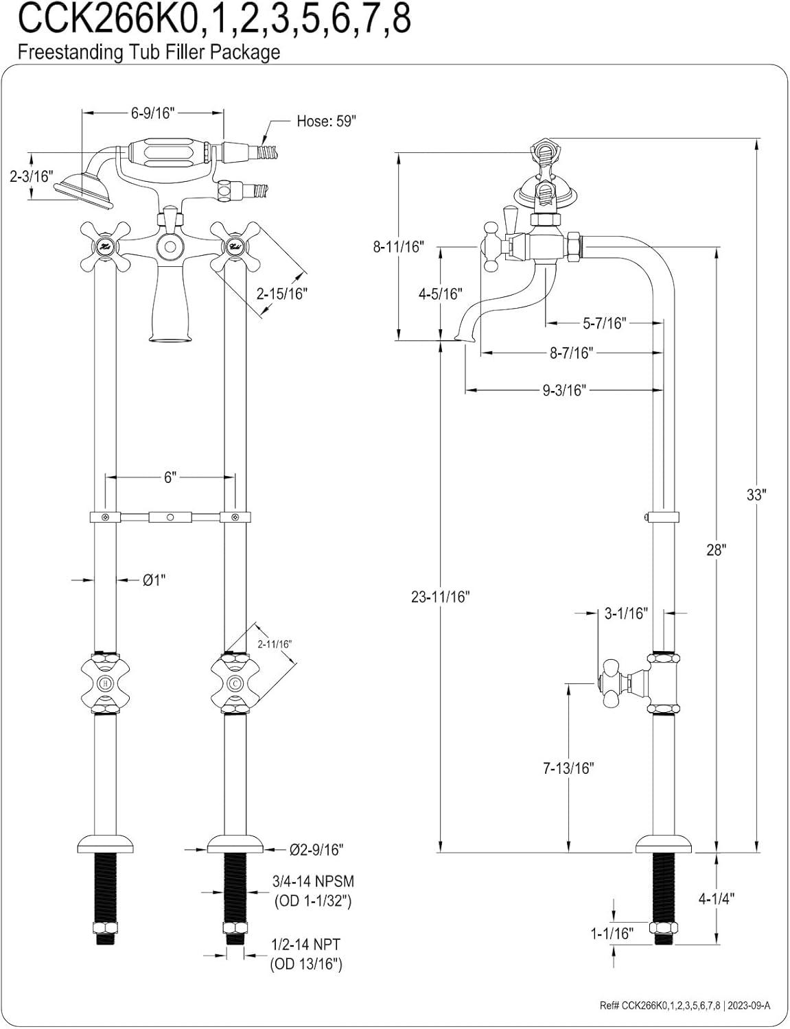 Kingston Brass Kingston Three-Handle 2-Hole Freestanding Tub Faucet with Supply Line and Stop Valve