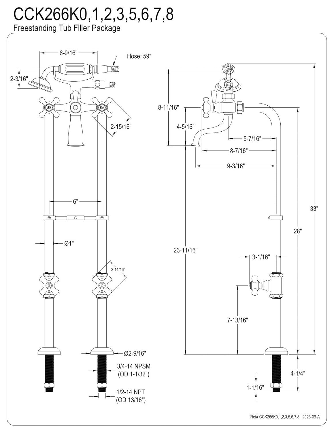 Kingston Brass Kingston Three-Handle 2-Hole Freestanding Tub Faucet with Supply Line and Stop Valve