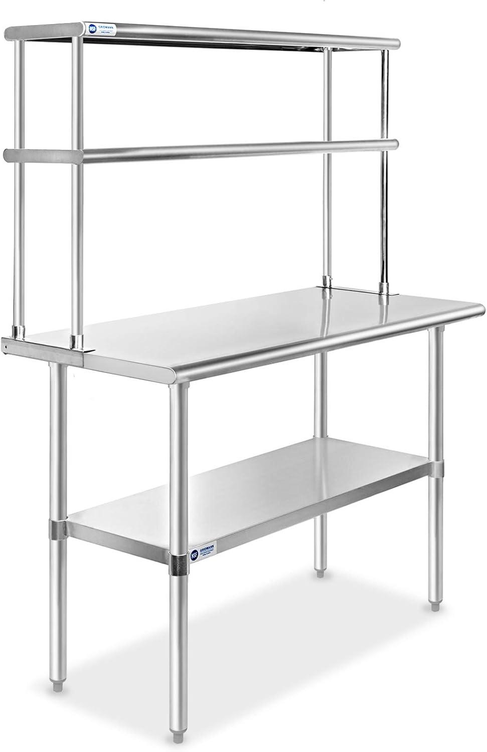 30" D x 34.5" H Stainless Steel Prep Station with Undershelf and Double Overshelf