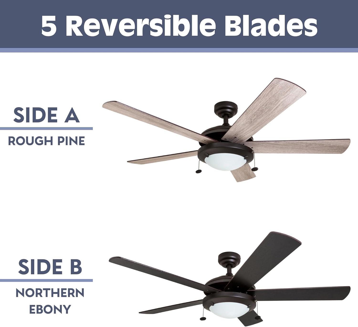 Prominence Home Bolivar 52" Bronze Ceiling Fan with 5 Blades, Integrated LED Light Kit, Pull Chains & Reverse Airflow