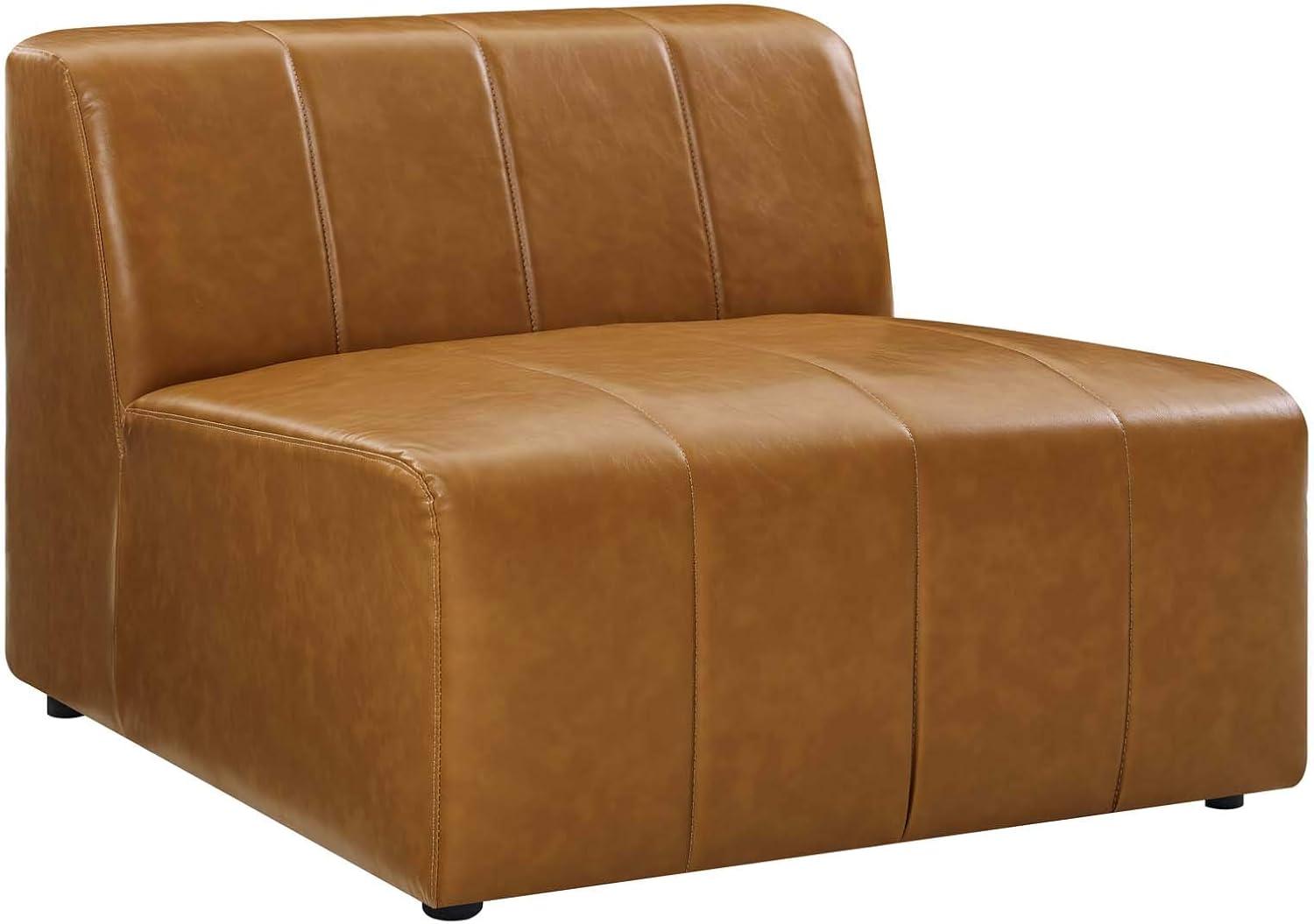 Tan Tufted Faux Leather 4-Piece Sectional Sofa with Ottoman