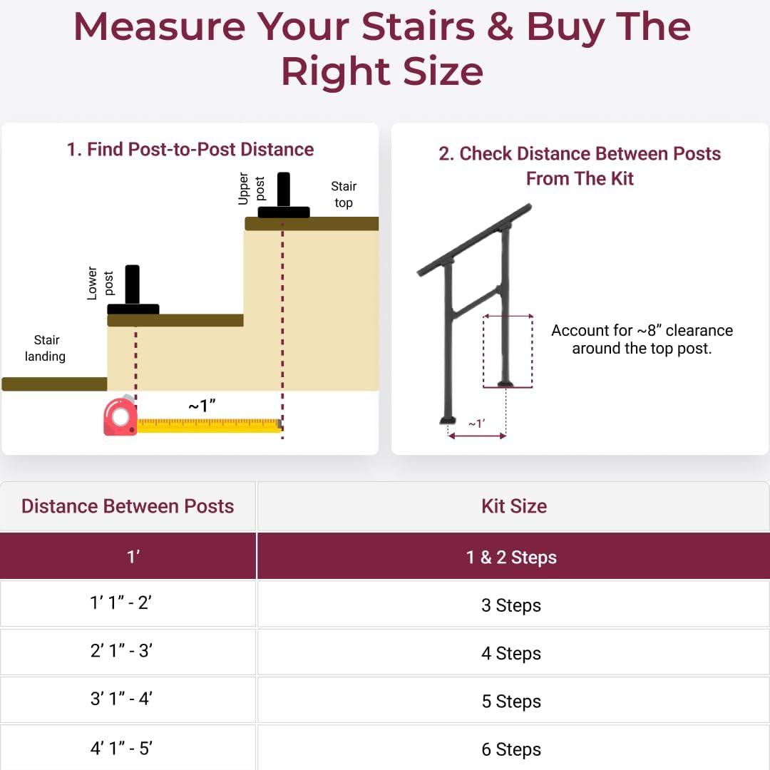 CR Home Hand Rails for Outdoor Steps for Porch, Deck, & Balcony Railing