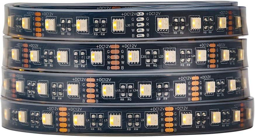 BTF-LIGHTING 5050 RGBW RGB+Warm White(2700K-3000K) 4 Colors in 1 LED Tape Light DC12V 5m 16.4ft 60LED/m Multi-Colored IP30 Black 12mm PCB for Bedroom Kitchen Home Decoration(No Adapter or Controller)
