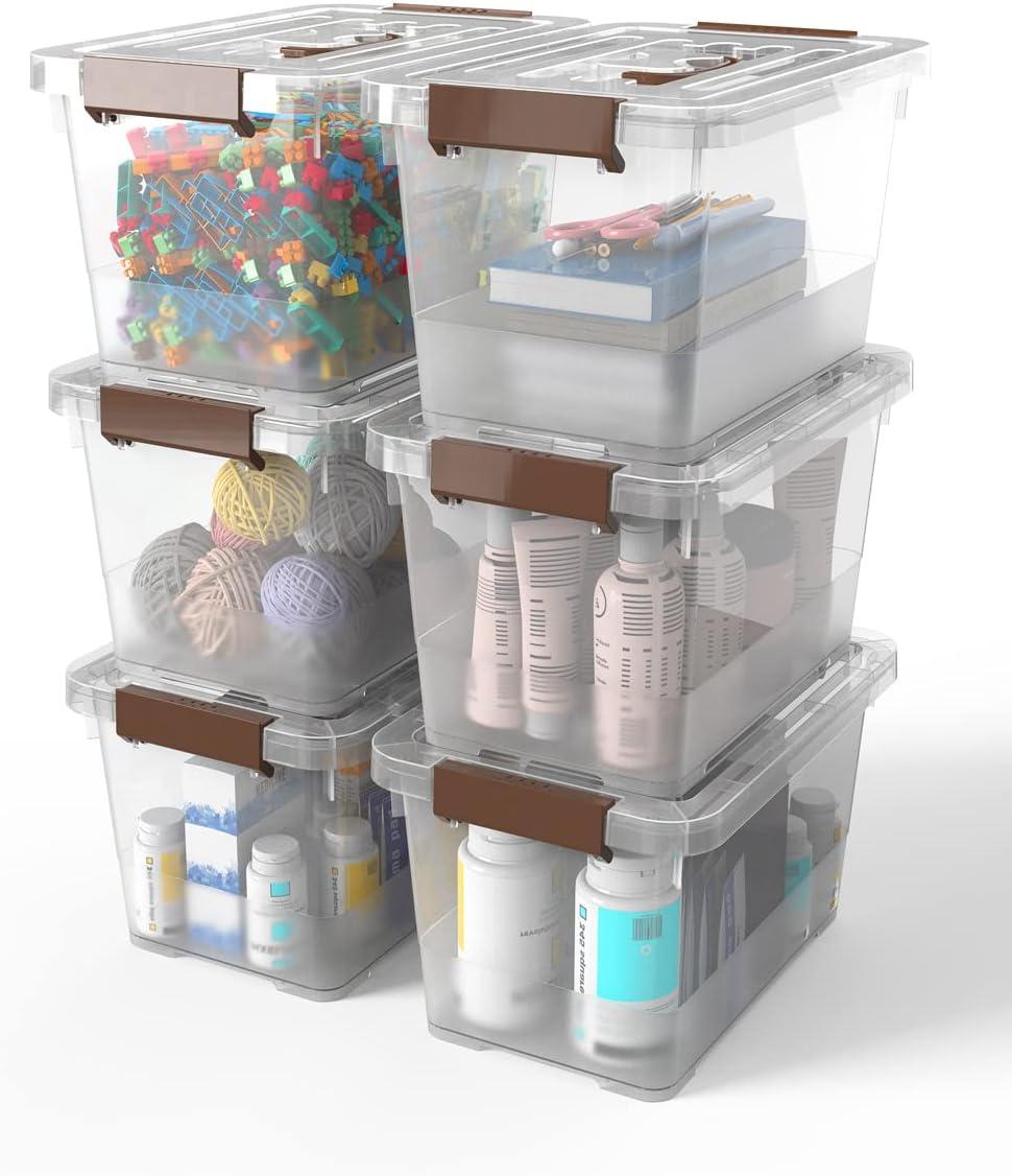 Clear Stackable Plastic Storage Boxes with Lids, 6-Pack, 5 Liters