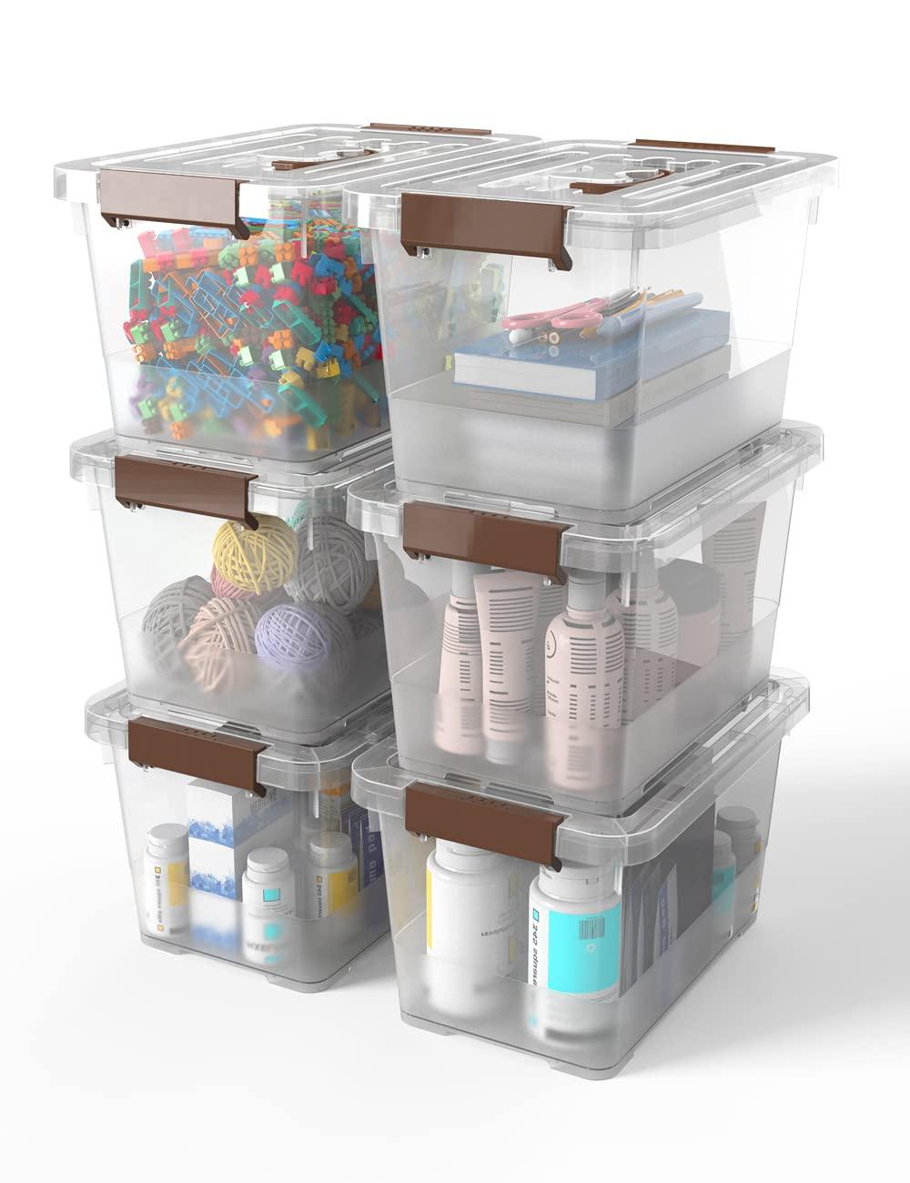 Clear Stackable Plastic Storage Boxes with Lids, 6-Pack, 5 Liters