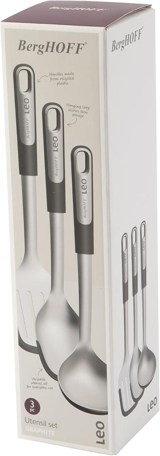 BergHOFF Leo Graphite 3Pc Stainless Steel Utensil Set With Silicone Head, Recycled Material