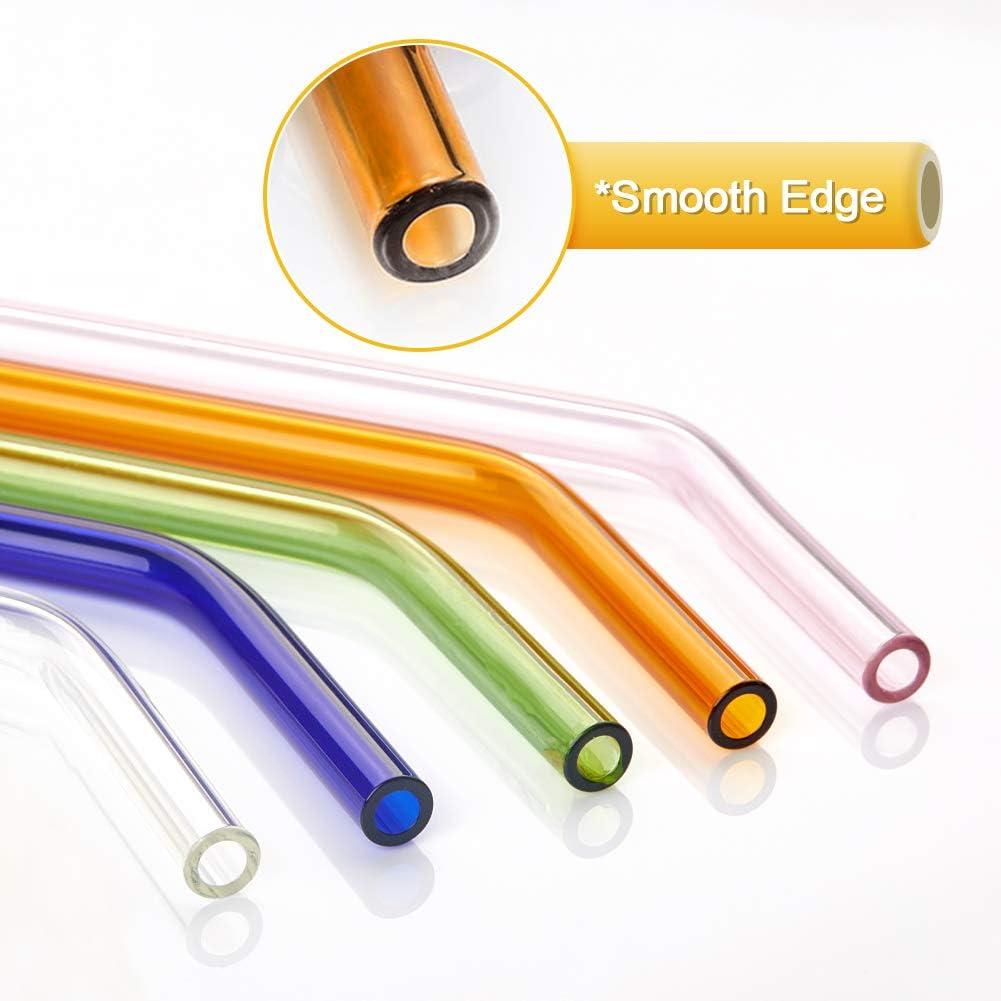 Multicolor Bent Glass Drinking Straws with Cleaning Brushes, 12 Pack