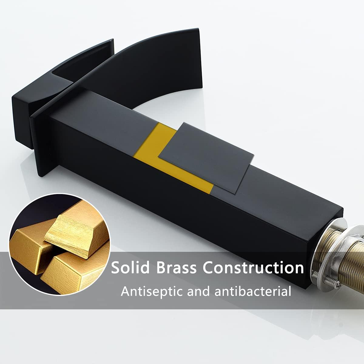 Waterfall Bathroom Faucet Single Handle，Bathroom Sink Faucet 1 Hole，Waterfall Faucet for Bathroom Sink，Vessel Sink Faucet Matte Black Tall Bathroom Faucet