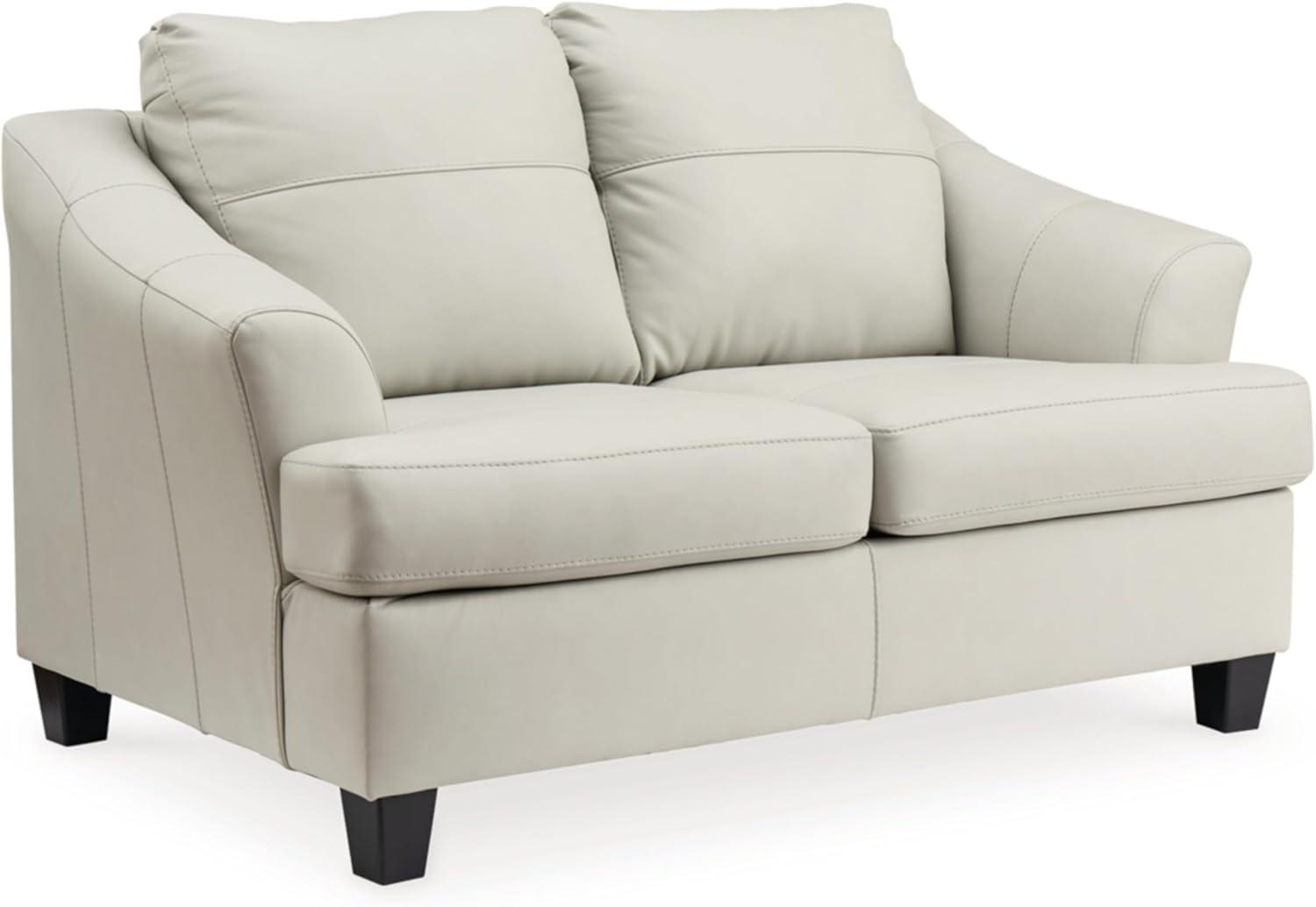 White Faux Leather Modern Stationary Loveseat with Flared Arms