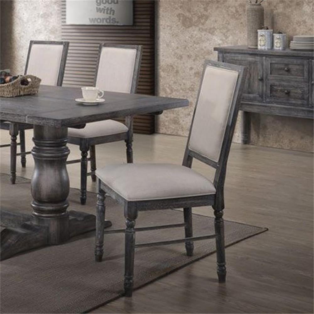Acme Linen Dining Side Chair with Turned Legs Set of 2 Gray- Saltoro Sherpi Indoor Dining Chairs