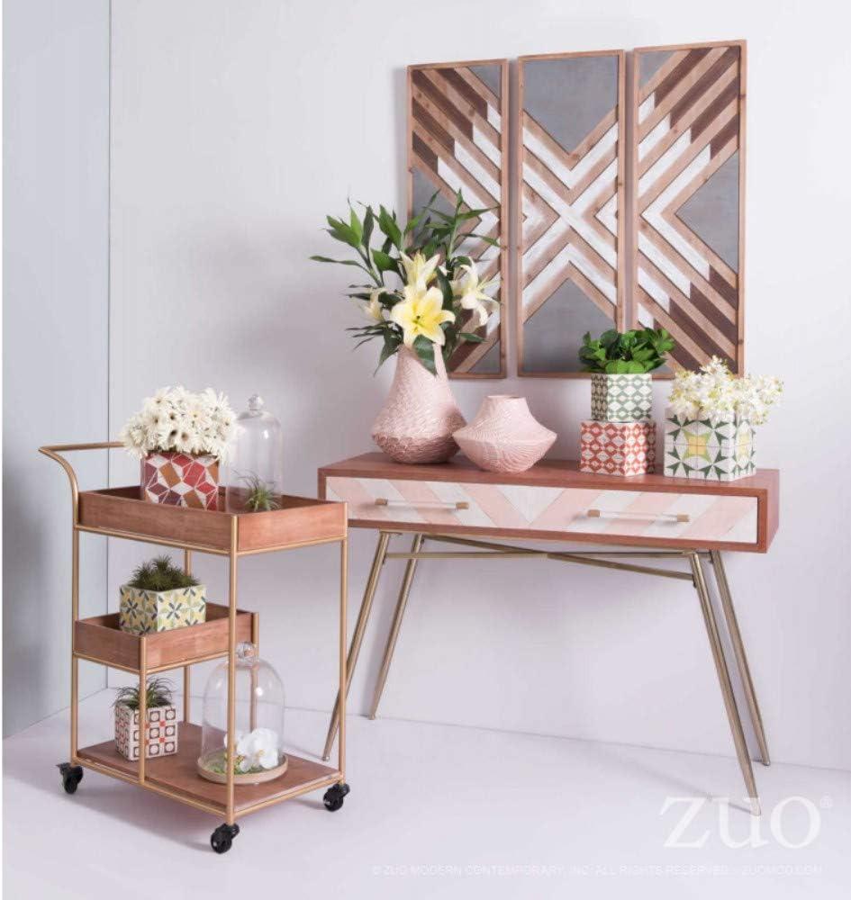 Mid-Century Modern Brown Wood & Steel Bar Cart with Removable Trays