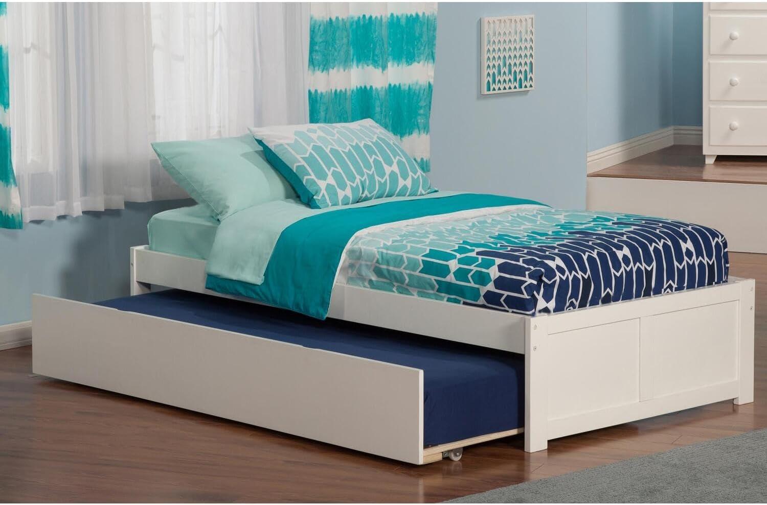 Concord Platform Bed with Flat Panel Foot Board and Twin Size Urban Trundle Bed, Multiple Colors, Multiple Sizes