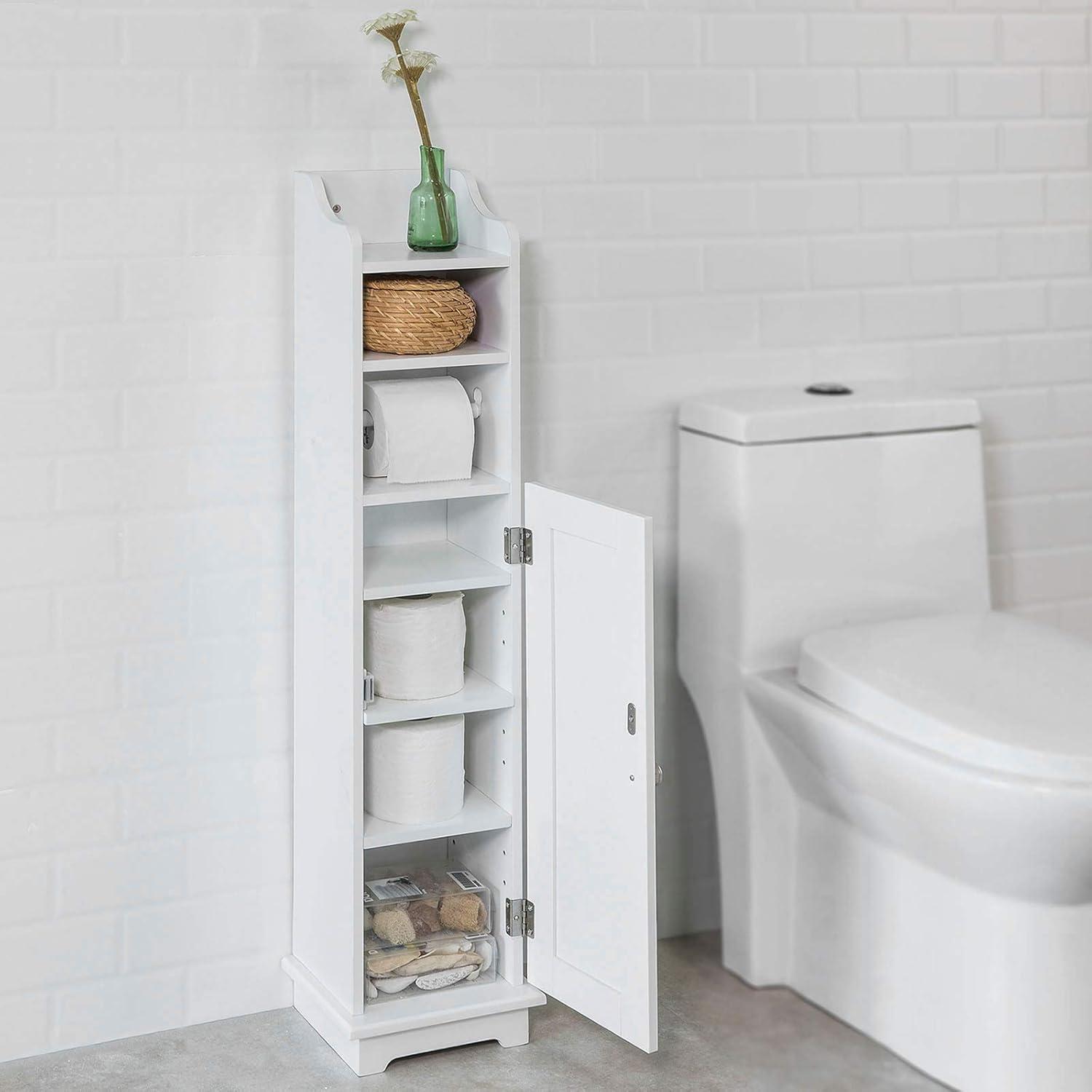 White Free Standing Wooden Bathroom Toilet Paper Roll Holder Storage Cabinet Holder Organizer Bath Toilet