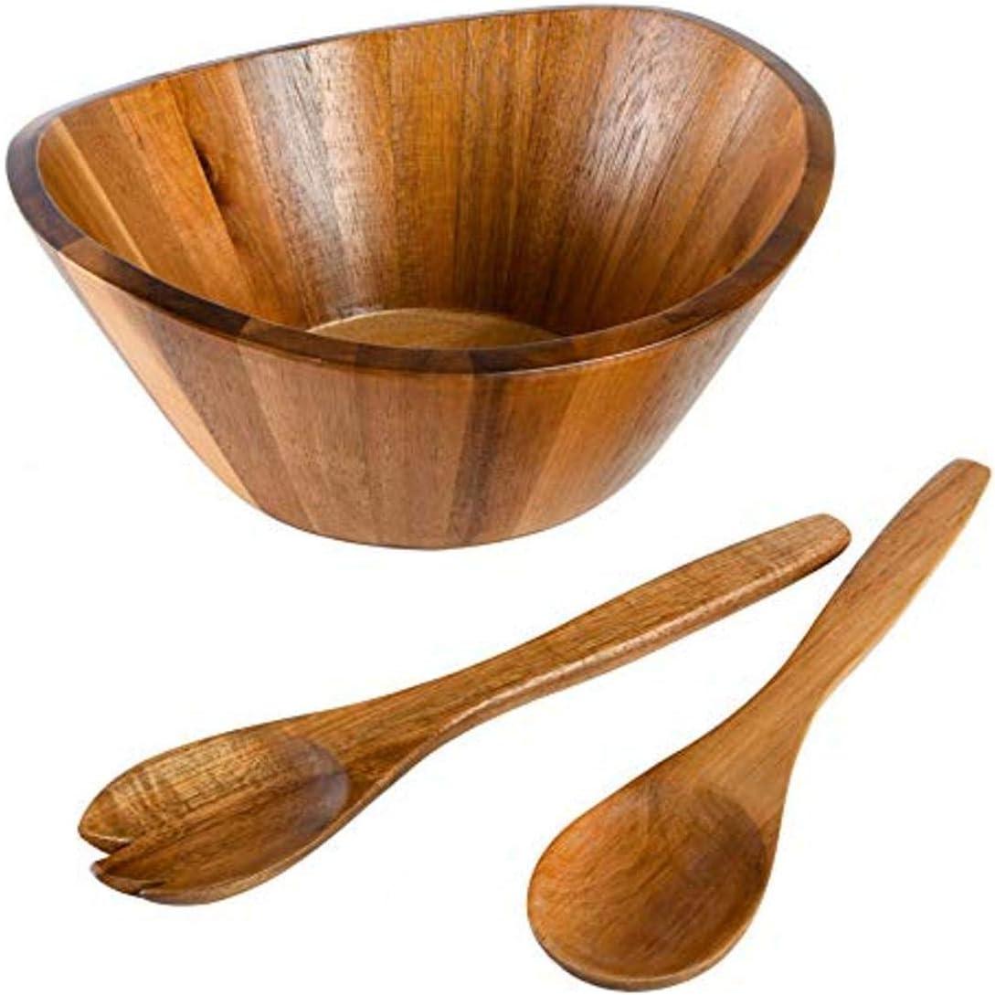 Sherwood Acacia Wood Salad Bowl with Serving Utensils, 10.25"