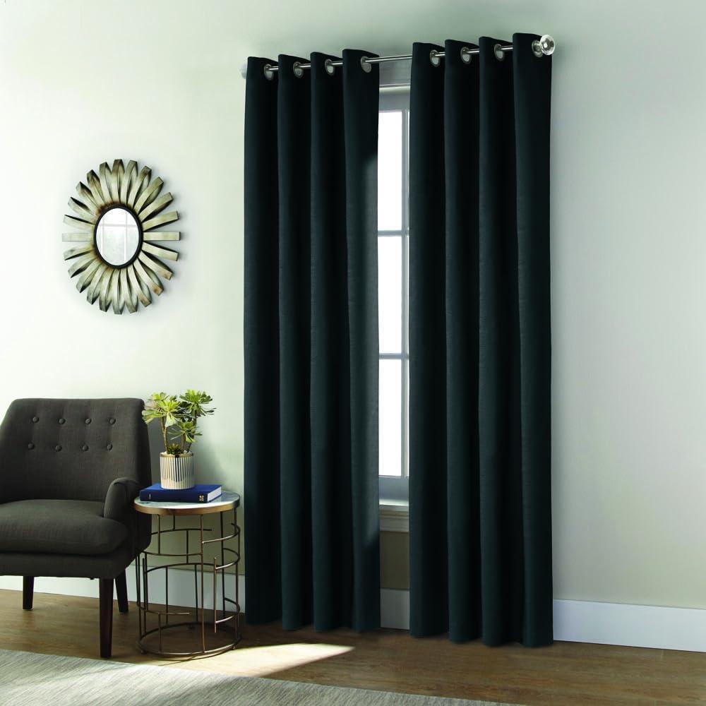 Commonwealth Shadow Grommet Dressing Window Curtain Panel - 52x95", Black