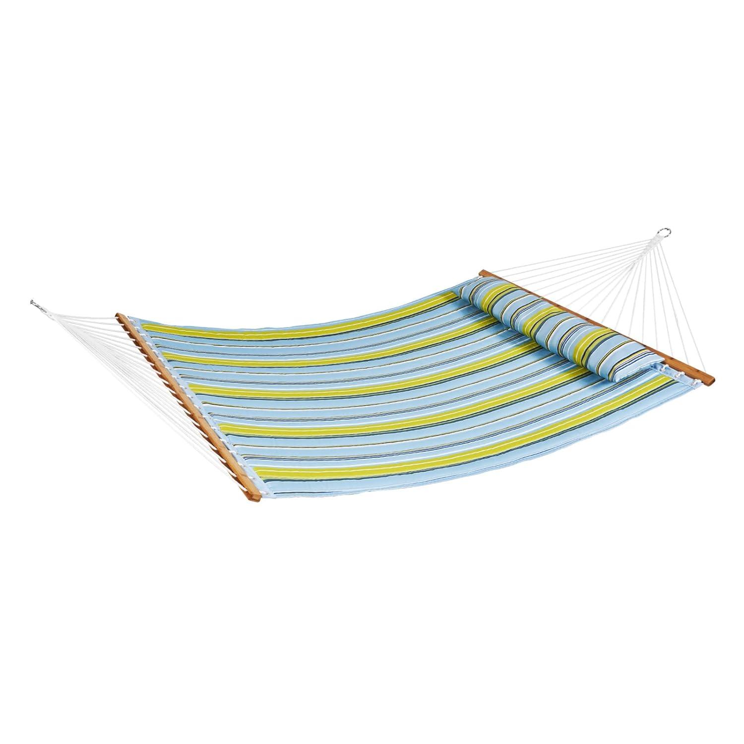 Double Quilted Fabric Hammock 12 ft. Double Hammock with Hardwood Spreader Bars 2 Person Quilted Hammock