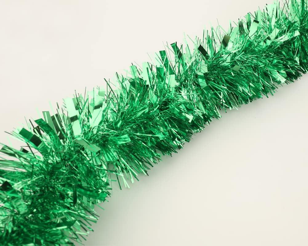 25 ft Long Roll Green Tinsel Twist Garland, Shiny Metallic Foil decorations for Parade Floats, Halloween, Christmas Eve, New Year Parties (4" x 25' roll, Green)