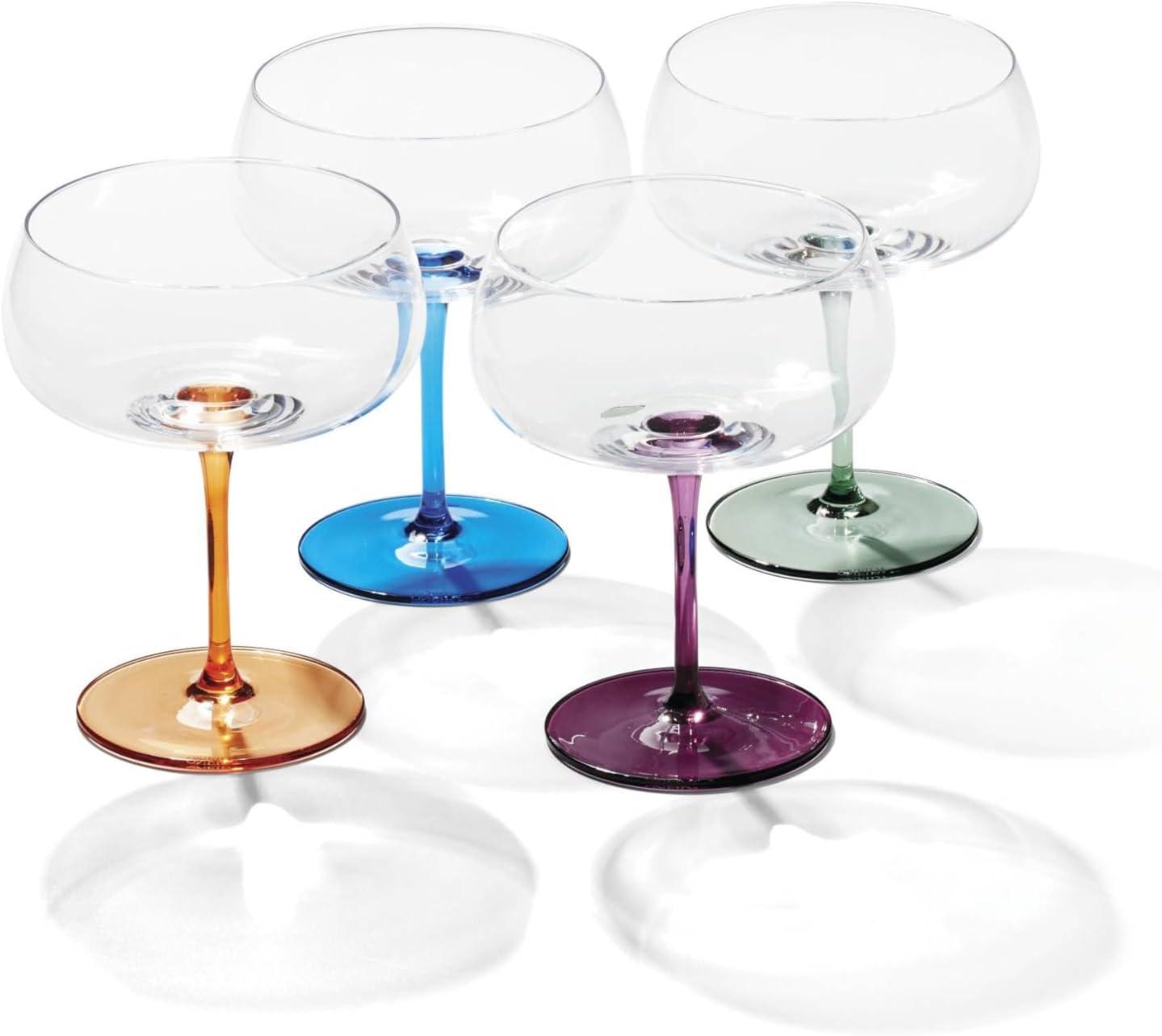 Colorful Margarita Glass Set with Multicolor Stems, Set of 4