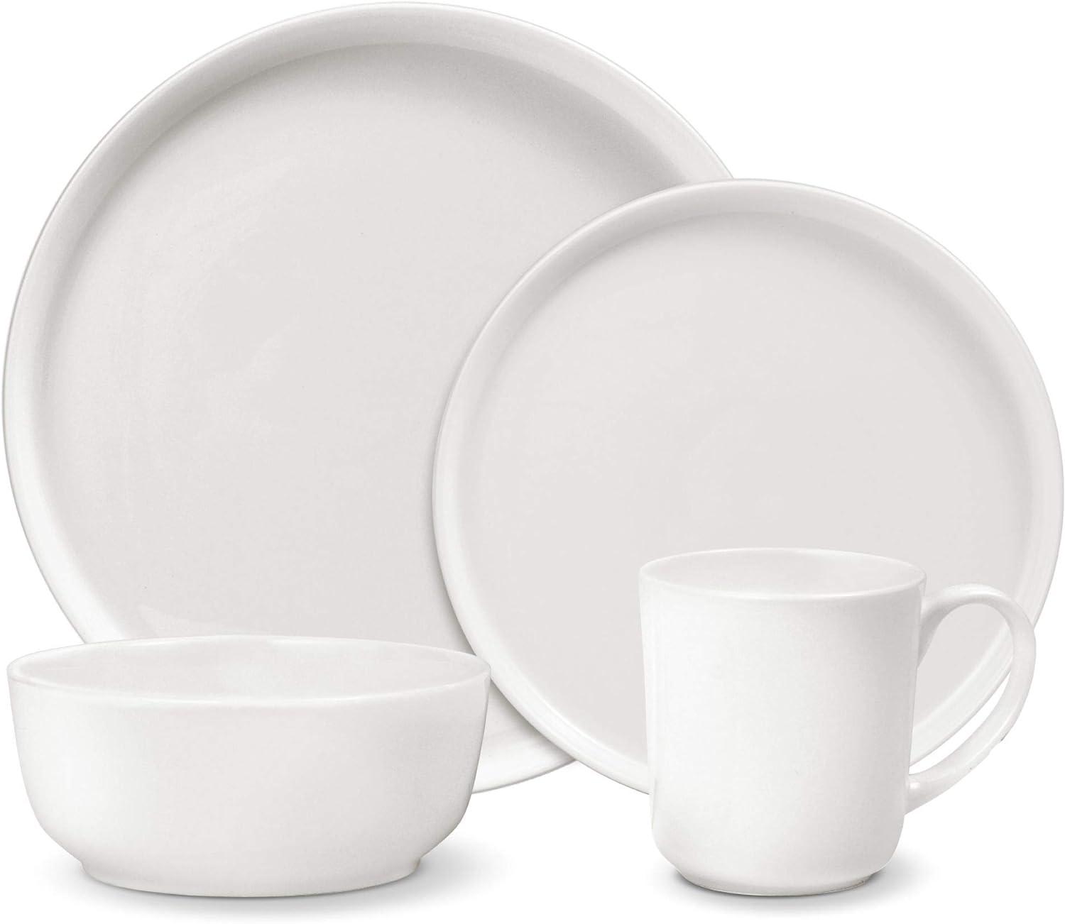 White Porcelain Glossy Round Dinnerware Set for 4