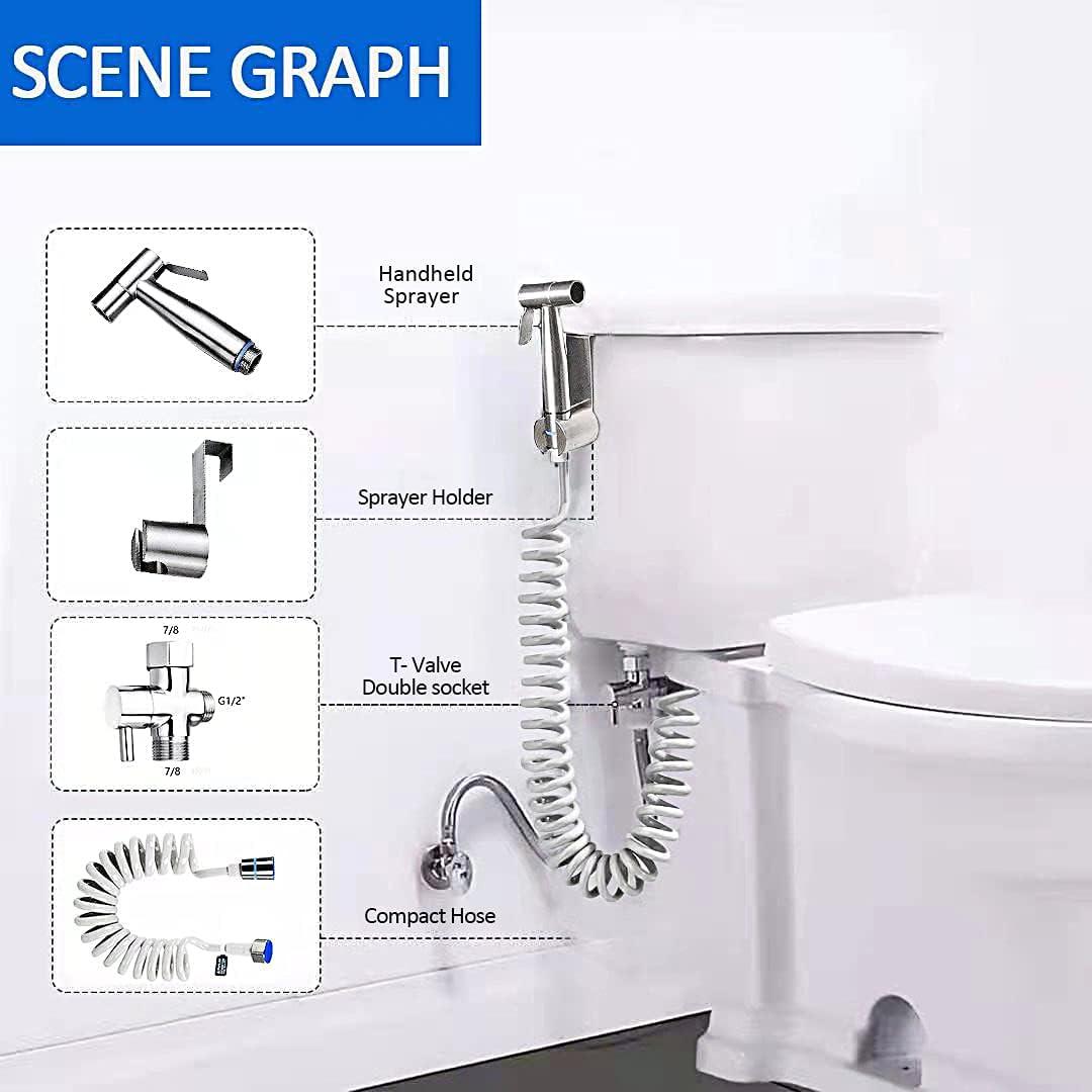 TURLEE-Handheld Bidet Sprayer for Toilet -Brass T-valve Adapter, Sprayer Adjustable Water Pressure Control with Bidet Retractable Spring Hose for Feminine Wash.