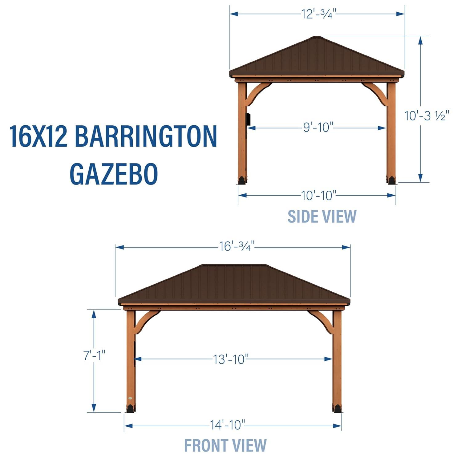 Backyard Discovery Backyard Discovery Barrington 16' x 12' Cedar Wood Outdoor Patio Gazebo with Hardtop Galvanized Steel Hip Roof and PowerPort