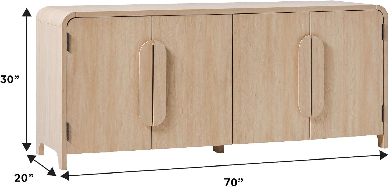 Modern Curved 70" Buffet Sideboard and TV Stand for up to 80" TV Coastal Oak