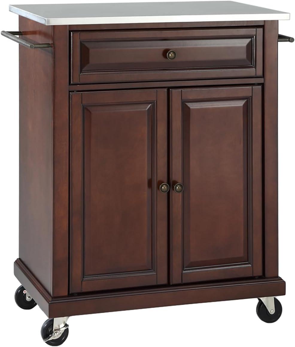 Compact Stainless Steel Top Kitchen Cart Mahogany - Crosley: Mobile Island with Storage & Towel Bars