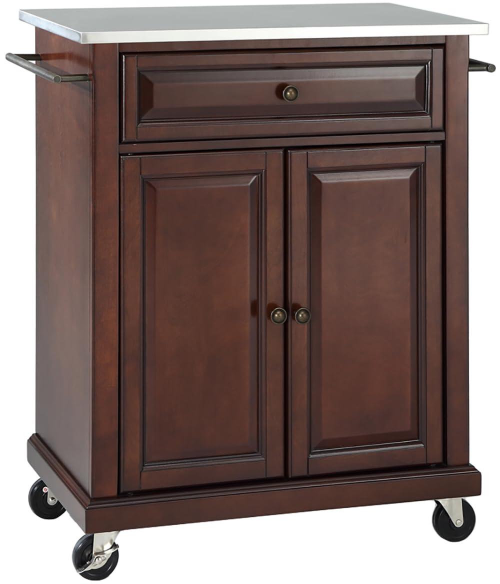 Compact Stainless Steel Top Kitchen Cart Mahogany - Crosley: Mobile Island with Storage & Towel Bars