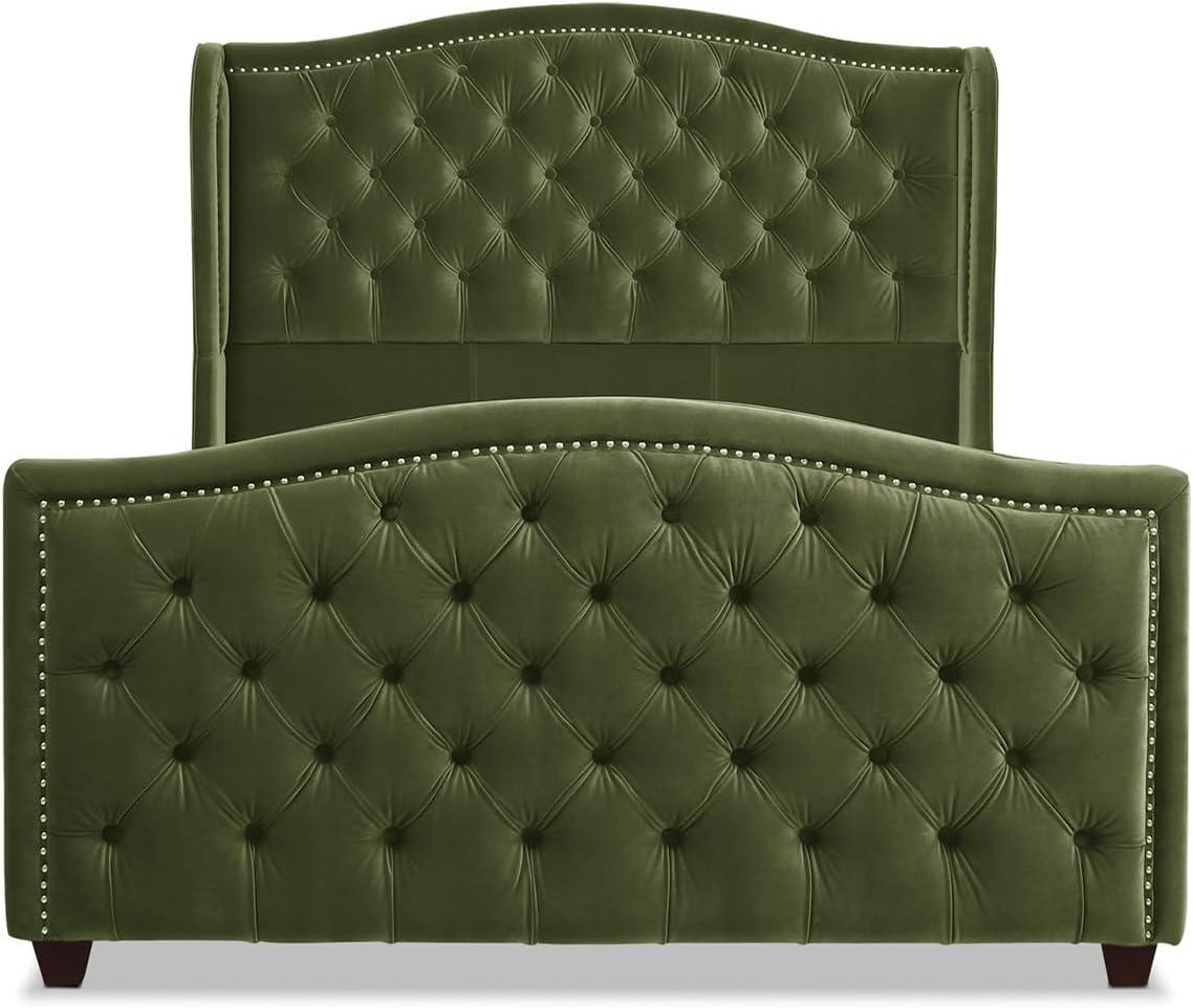 Jennifer Taylor Home Marcella Tufted Wingback Queen Bed Olive Green