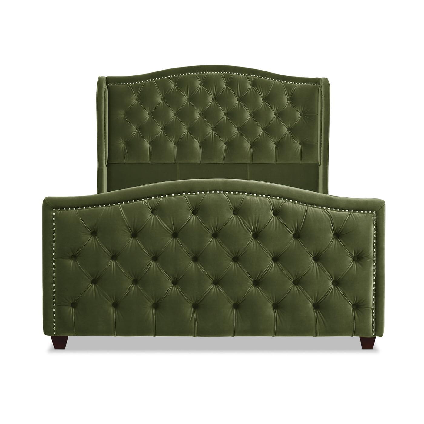 Jennifer Taylor Home Marcella Tufted Wingback Queen Bed Olive Green