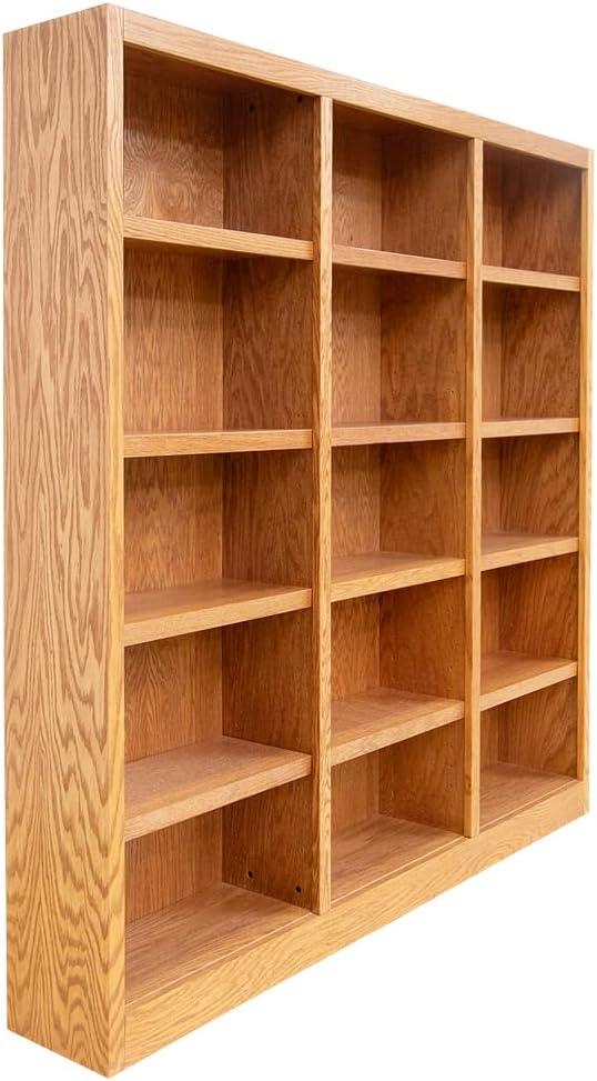 Concepts in Wood Traditional 72" Tall 15-Shelf Triple Wide Wood Bookcase in Oak