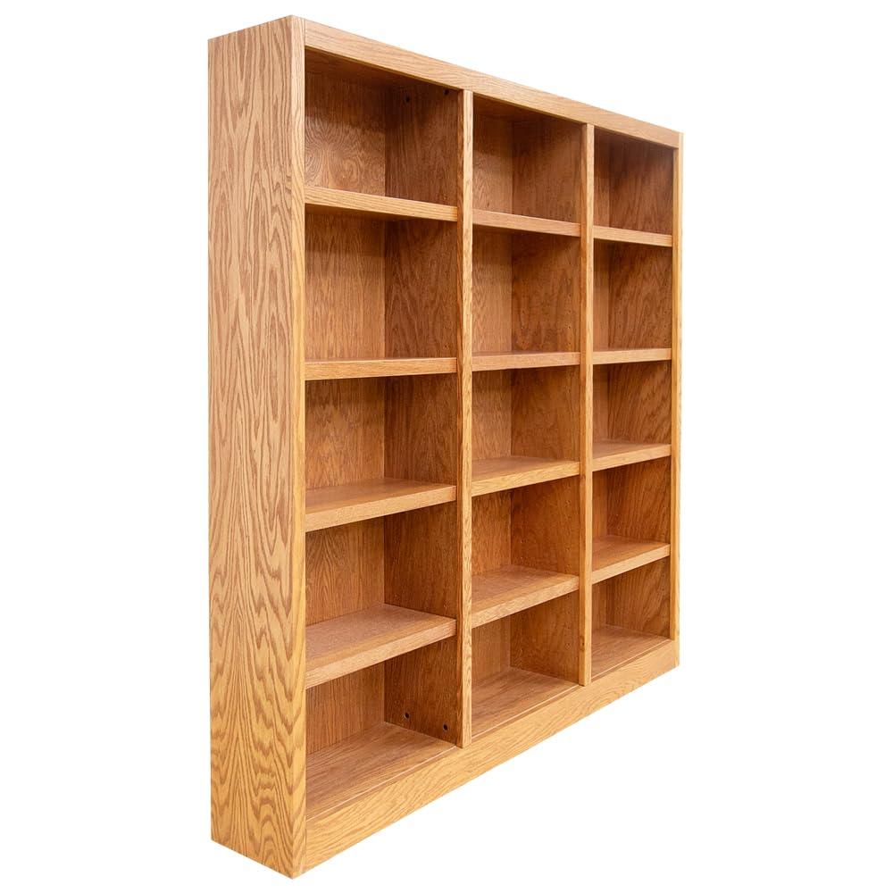 Concepts in Wood Traditional 72" Tall 15-Shelf Triple Wide Wood Bookcase in Oak