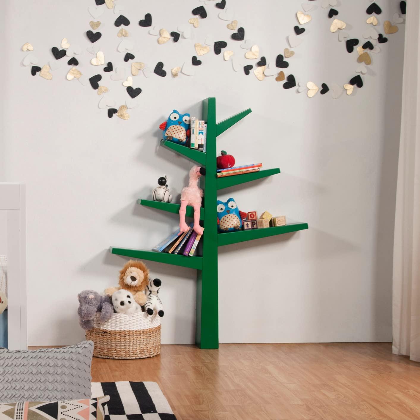 Enchanted Forest Green Tree-Shaped Kids Bookshelf