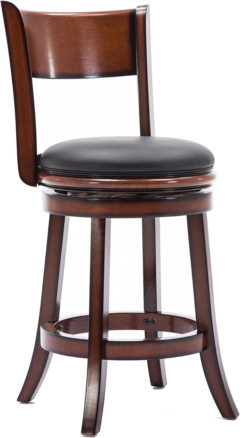 Palmetto 24" Brandy Black Leather Swivel Counter Stool