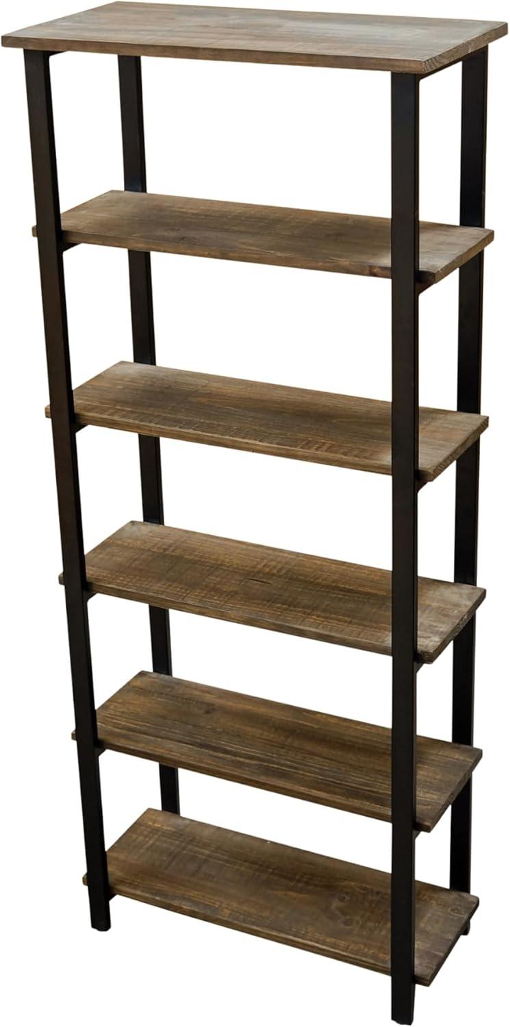 Alaterre Furniture Pomona 70 in. Tall 5-Shelf Solid Pine Wood & Metal Bookcase, Bookshelf for Home Office, Living Room or Bedroom, Natural